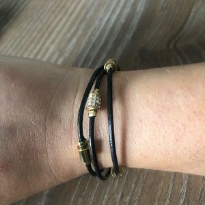 Black Fossil Leather Bracelet